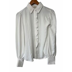 Max Studio White Ruffle-Front Button Down Blouse